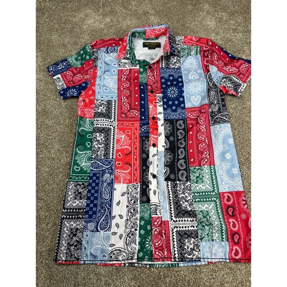 Surf Society Swimwear Bandana Button Down Short Sleeve Shirt‎ Men's Size Medium - Picture 9 of 9